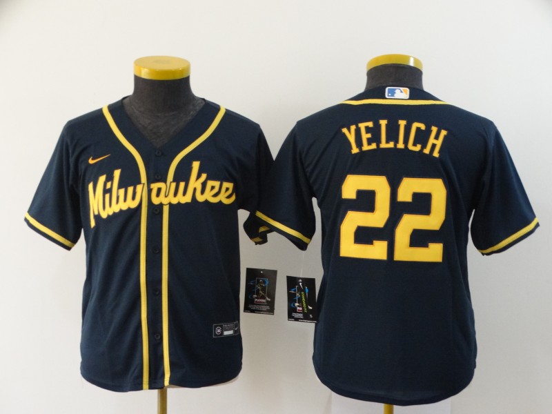 Youth Milwaukee Brewers #22 Christian Yelich Black 2020 Cool Base Stitched MLB Jersey